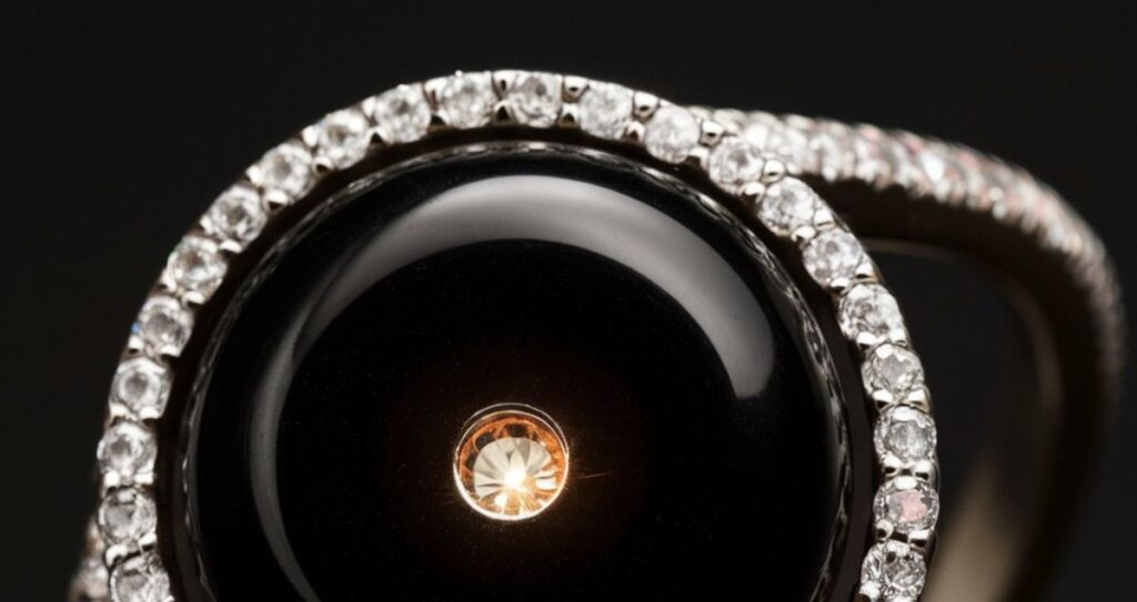 A Ring With A Circle of Obsidian Surrounded by Diamonds: Symbolism, Craftsmanship, and Beauty